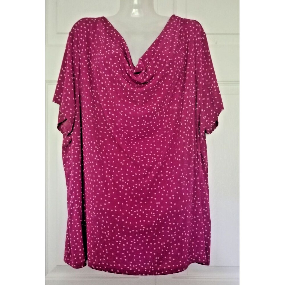 Jaclyn Smith Women's Top Blouse Polka Dot Drape Neck Liquid Knit Plus Size 3X